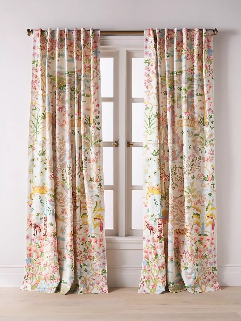 Anthropologie Organic Cotton Tales Menagerie Printed Curtain 50x63
